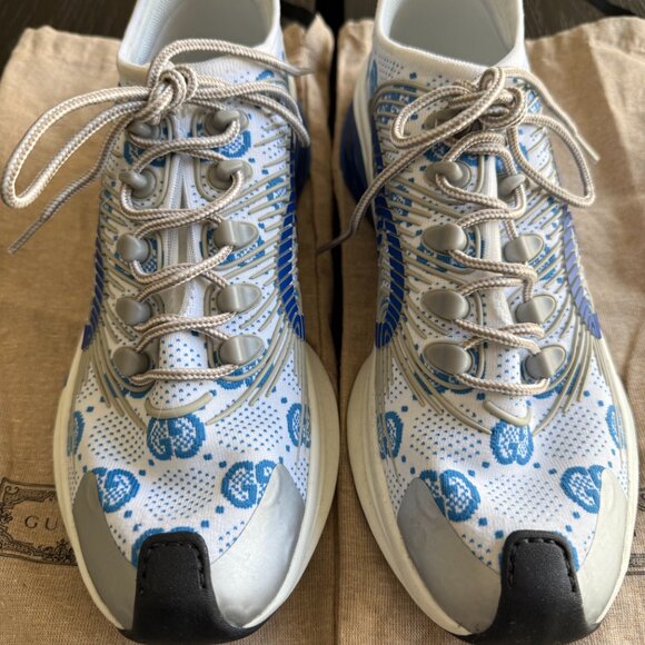 Gucci Ultrapace Sneakers White Blue GG Monogram Size 9 - Picture 1 of 9